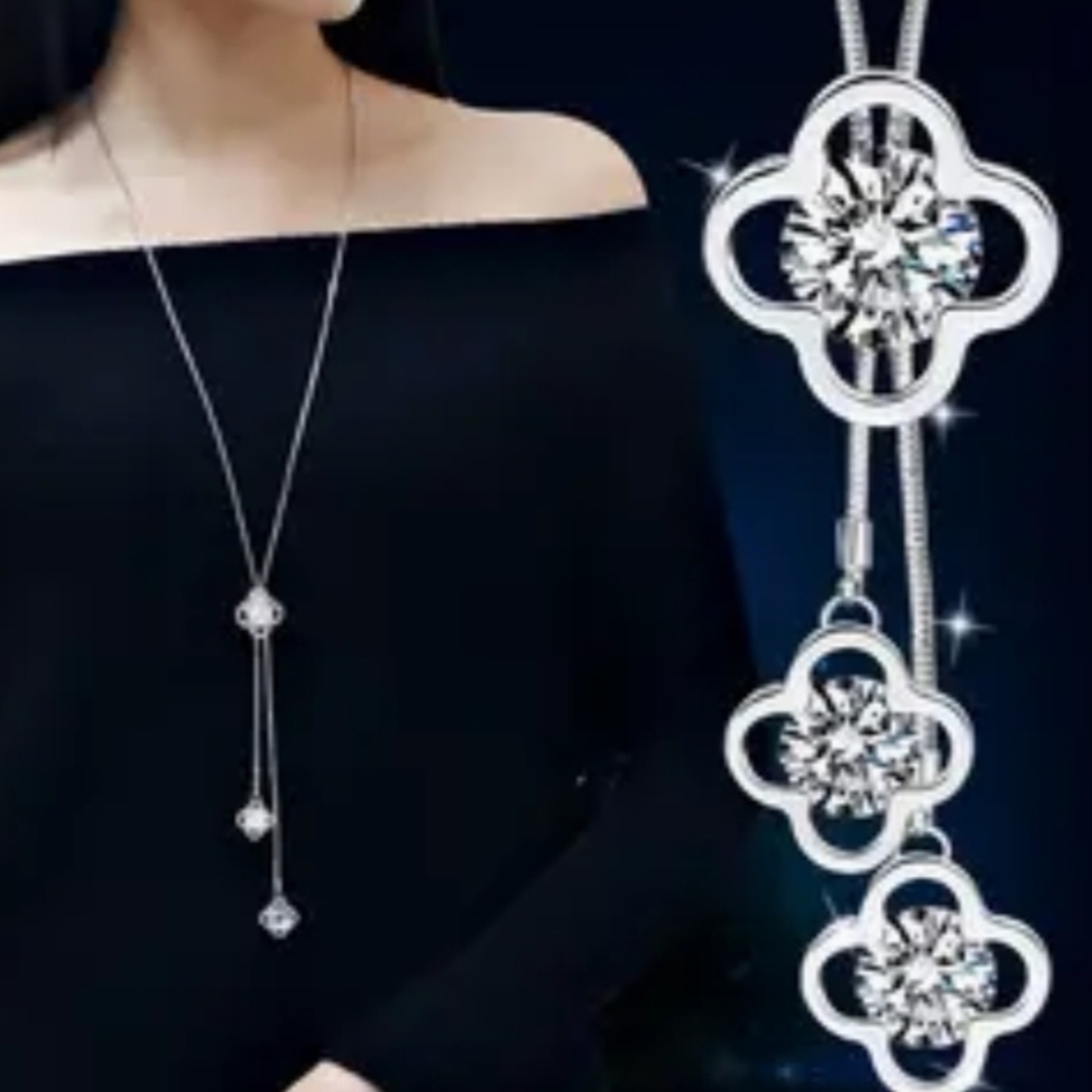 Dazzling Silver Floral Slider Adjustable Necklace